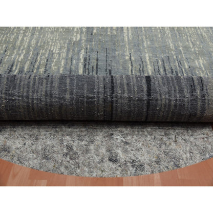 7'10"X8'1" Gray And Black Wool Hand Knotted Modern Ombre Design Round Rug