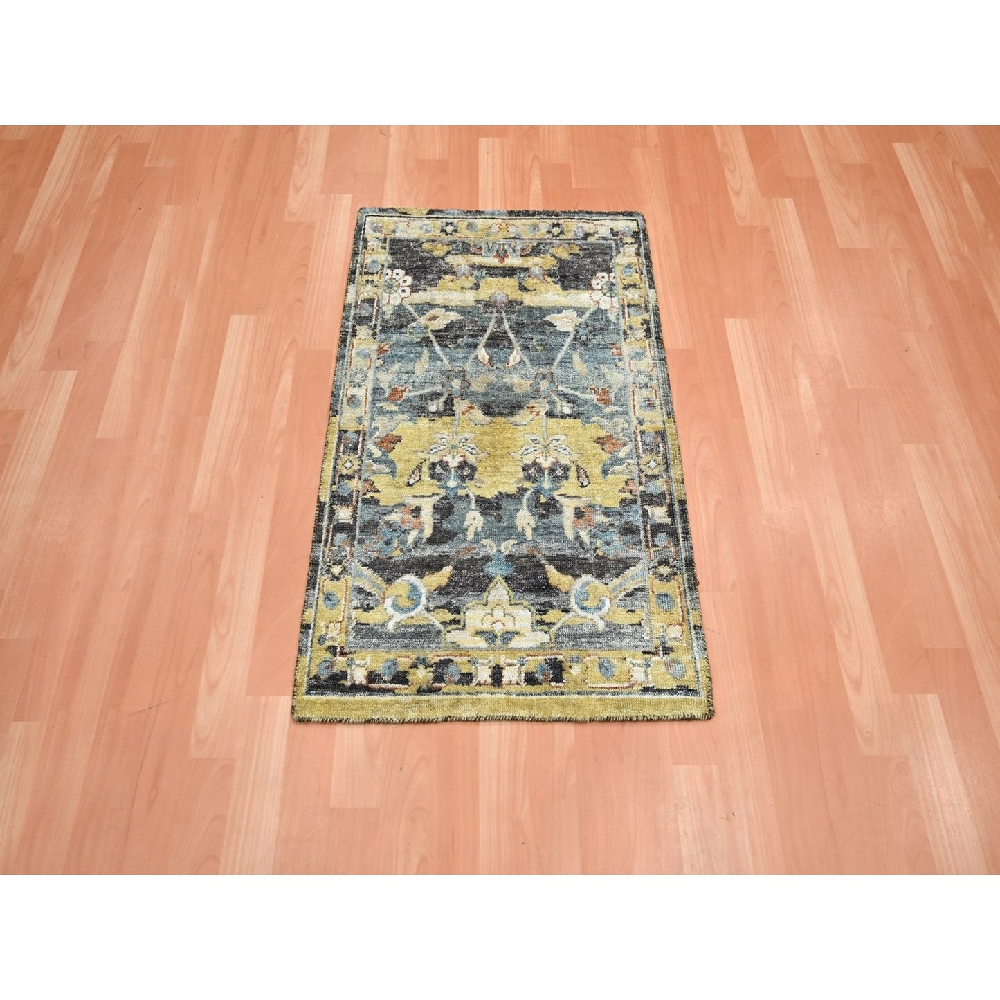 2'X3'3" Blue With Yellow Zoroastrian Design Wool Hand Knotted Sample Rug