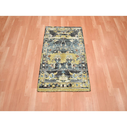 2'X3'3" Blue With Yellow Zoroastrian Design Wool Hand Knotted Sample Rug