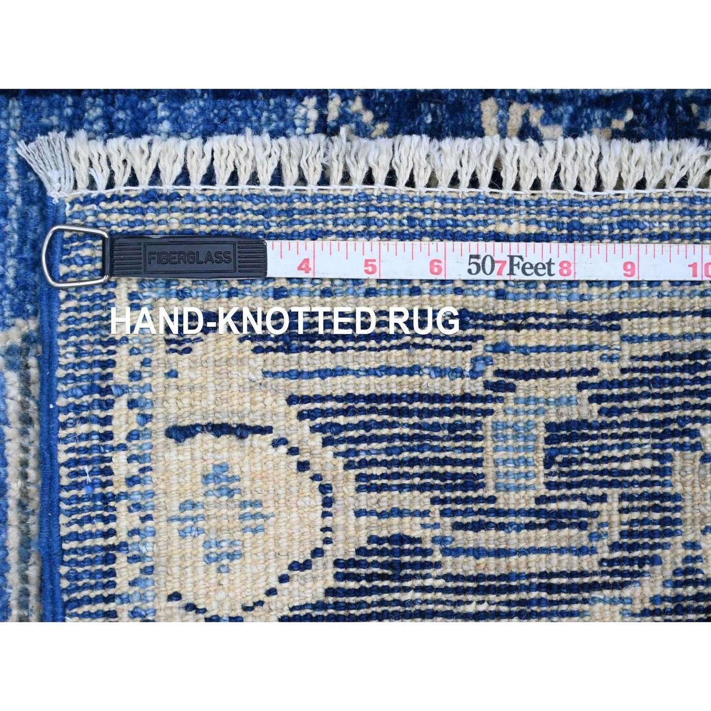 2'9"X19'8" Blue Hand Knotted Angora Oushak Leaf Design Wool Runner Rug