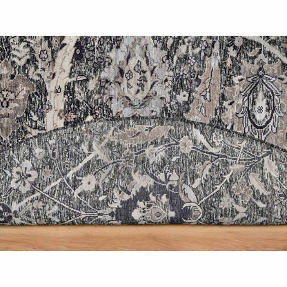 10'X10' Brown Wool And Silk Hand Knotted Sickle Leaf Round Oriental Rug