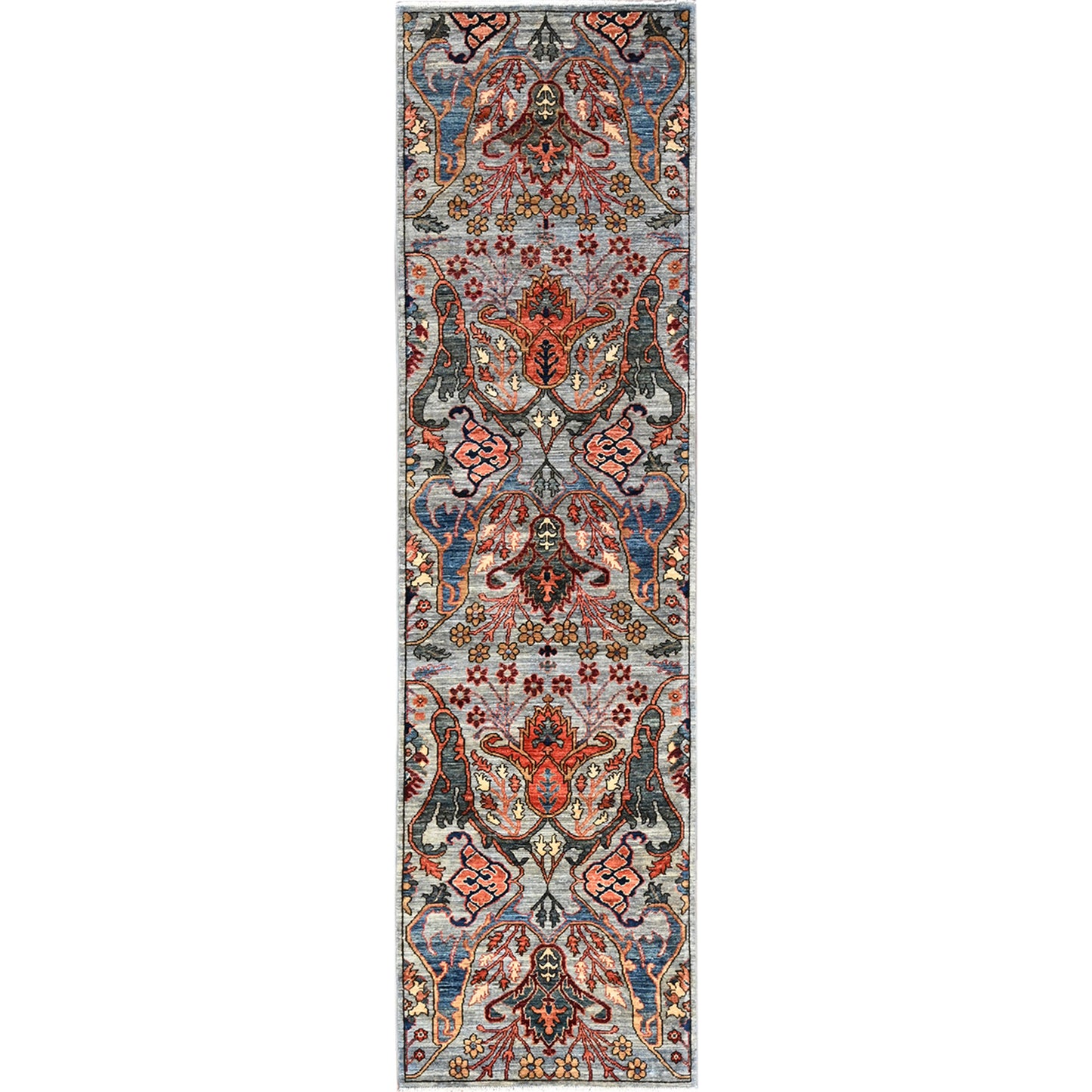 2'8"X10'1" Misty Gray Bijar Garus Design Soft Wool Hand Knotted Runner Rug