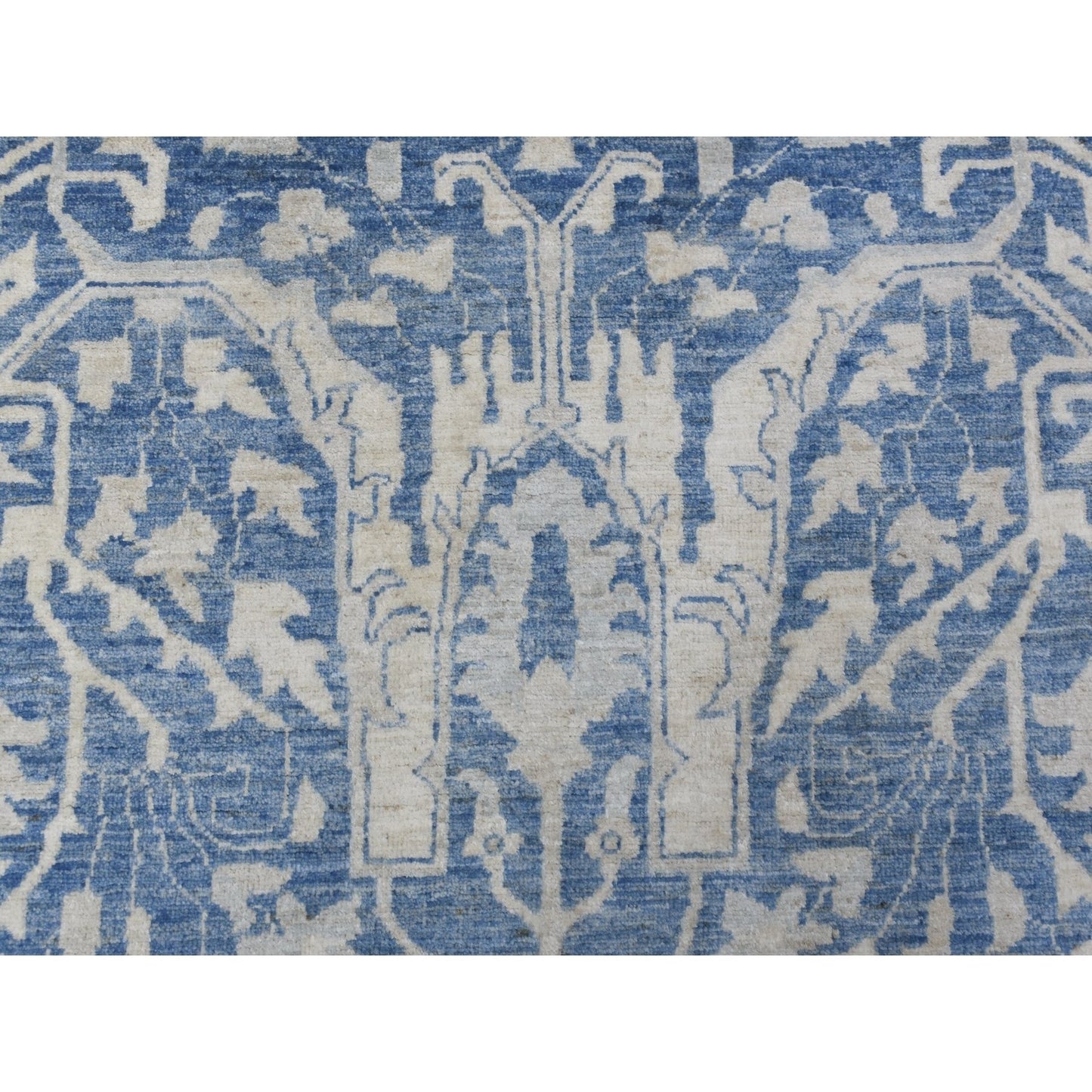 9'8"X13'5" Blue Soft Wool Hand Knotted White Wash Peshawar Rug
