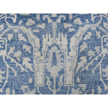 9'8"X13'5" Blue Soft Wool Hand Knotted White Wash Peshawar Rug