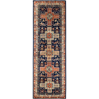 2'7"X8' Sailor Blue Caucasian Design Hand Knotted Soft Wool Runner Rug
