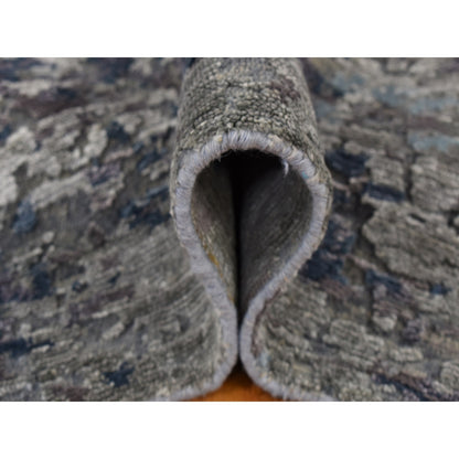 7'10"X9'9" Gray Modern Abstract Design Wool And Silk Hand Knotted Rug
