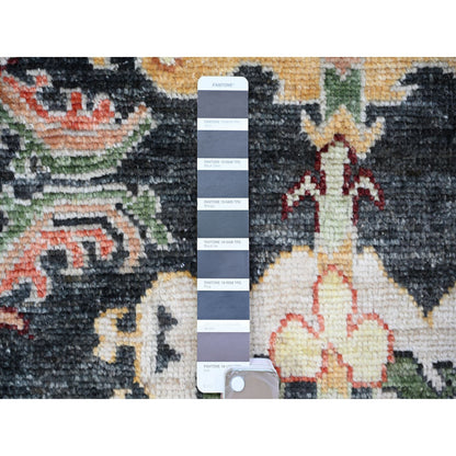6'7"X9'5" Black Afghan Angora Oushak Pop Of Color Wool Hand Knotted Rug