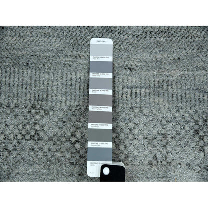 8'X10' Ash Gray Wool And Silk Hand Knotted Grass Design Oriental Rug