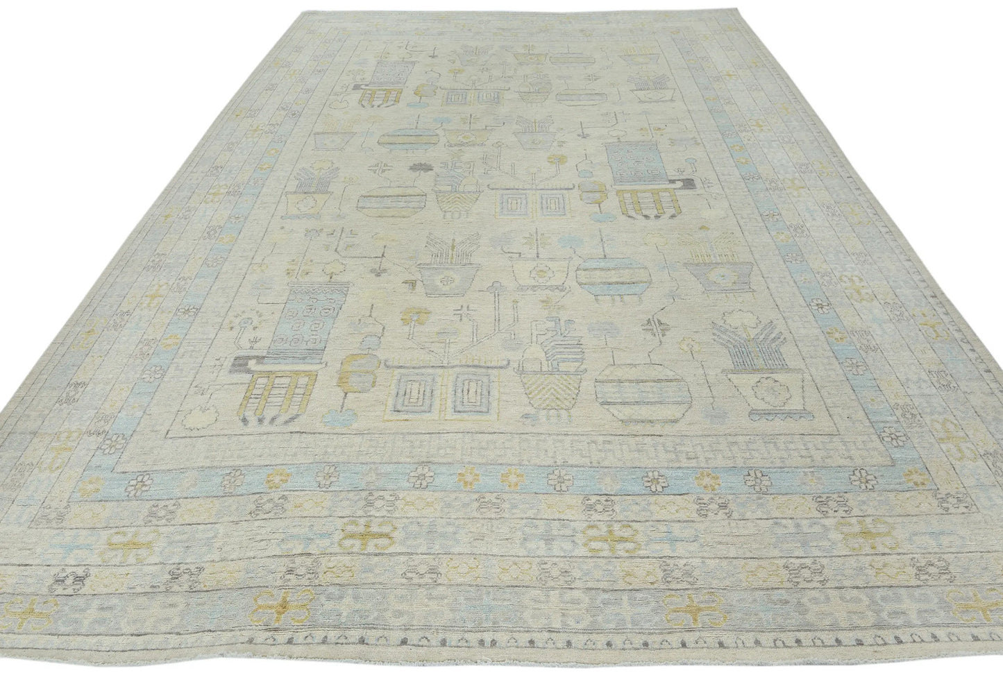 Handspun Wool Oushak Oriental Rug 9X12 Ft Muted