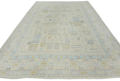 Handspun Wool Oushak Oriental Rug 9X12 Ft Muted