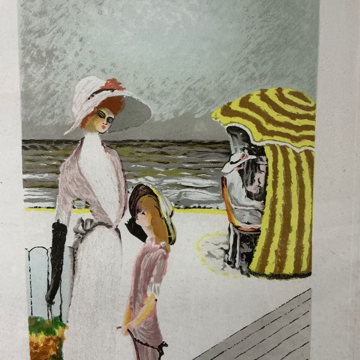 Ramon Dilley Original Lithograph "Mother And Child At The Beach" Signed Framed