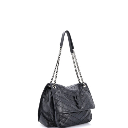 Saint Laurent Niki Chain Flap Bag Matelasse Chevron Leather Large