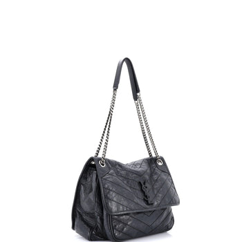 Saint Laurent Niki Chain Flap Bag Matelasse Chevron Leather Large