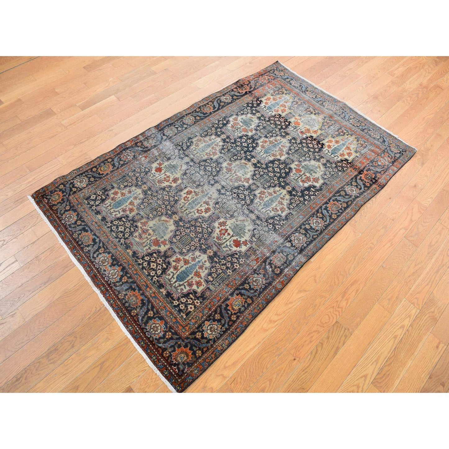 4'1"X6'4" Midnight Blue Antique Zoroastrian Pure Wool Hand Knotted Rug