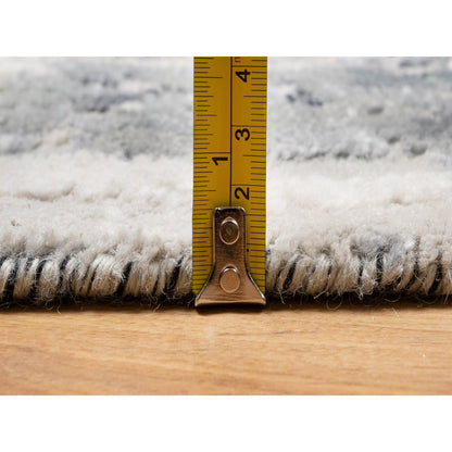 2'6"X8' Black Abstract Design Hand Knotted Wool And Silk Runner Rug