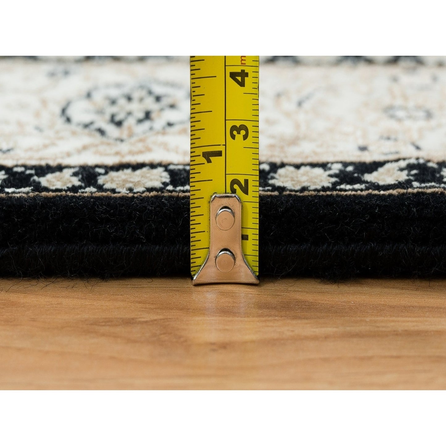 2'4"X4'7" Black Herrita Design 250 Kpsi Organic Wool Hand Knotted Rug