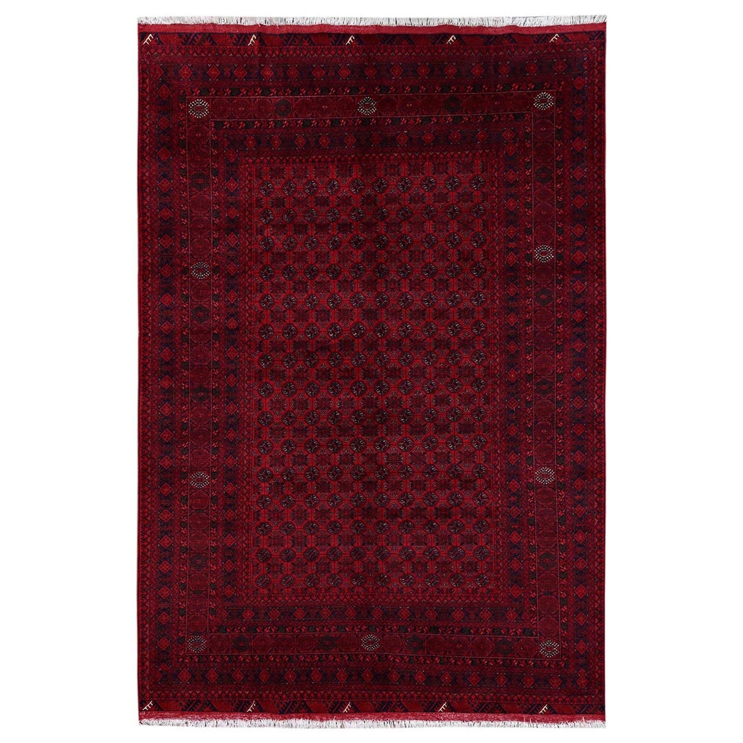 6'5"x9'5" Red Turkaman with Khoja Roshni Design Hand Knotted Soft Wool Rug