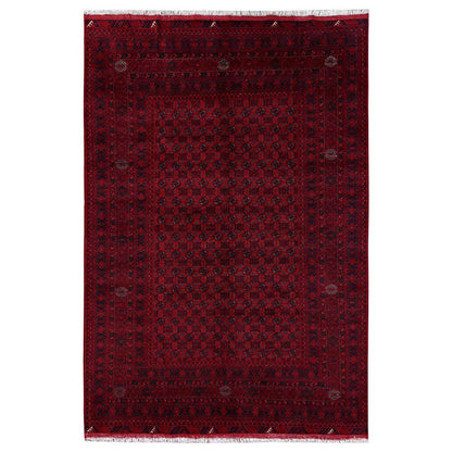 6'5"x9'5" Red Turkaman with Khoja Roshni Design Hand Knotted Soft Wool Rug