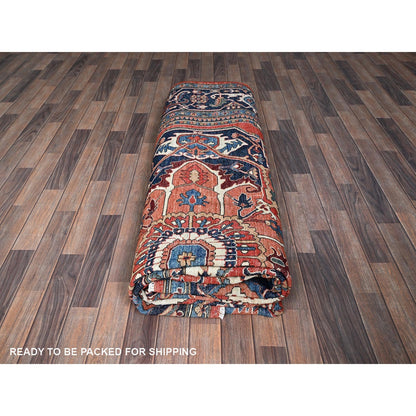 9'10"X14'3" Coral Red Seeripe Heris Design Hand Knotted Soft Wool Rug
