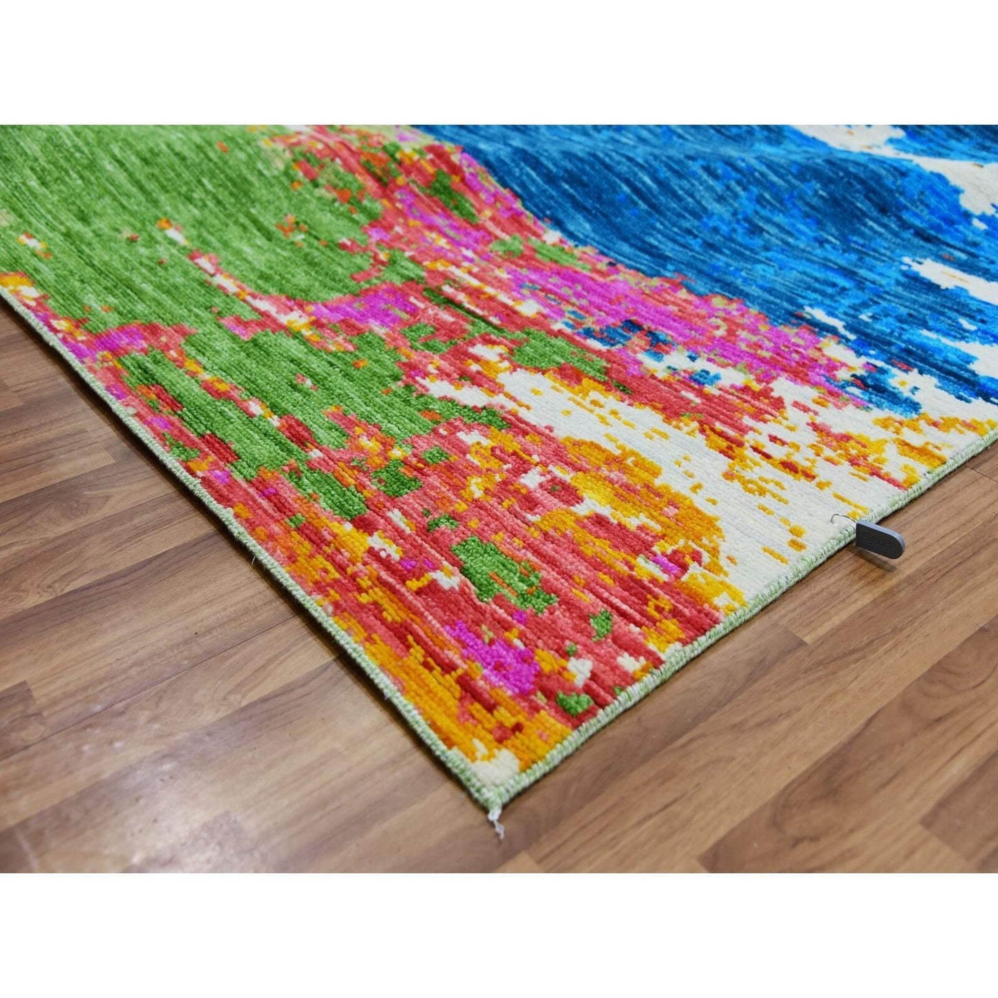 10'X14'1" Ivory Hand Knotted Modern Abstract Design All Wool Oriental Rug