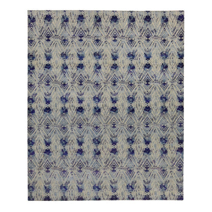 8'X10' Purple Geometric Design Sari Silk With Wool Hand Knotted Rug