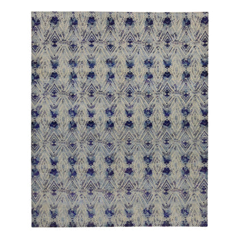 8'X10' Purple Geometric Design Sari Silk With Wool Hand Knotted Rug