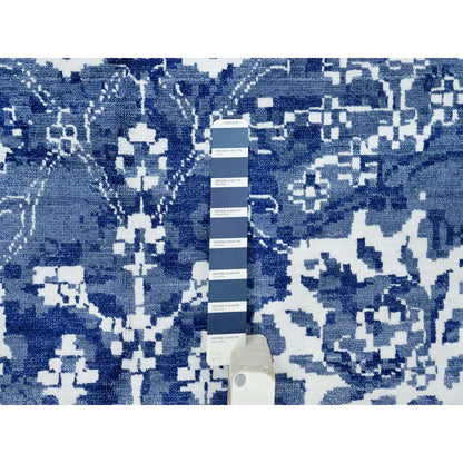 10'X10' Kensington Blue Hand Knotted Tebraz Wool Silk Oriental Square Rug