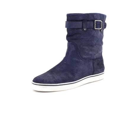 Chanel Women'S Cc Belt Cap Toe Boots Quilted Suede