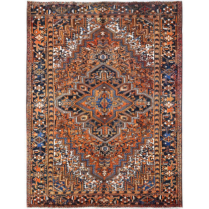 7'4"X10'1" Apricot Orange Vintage Zoroastrian Heris Wool Hand Knotted Rug