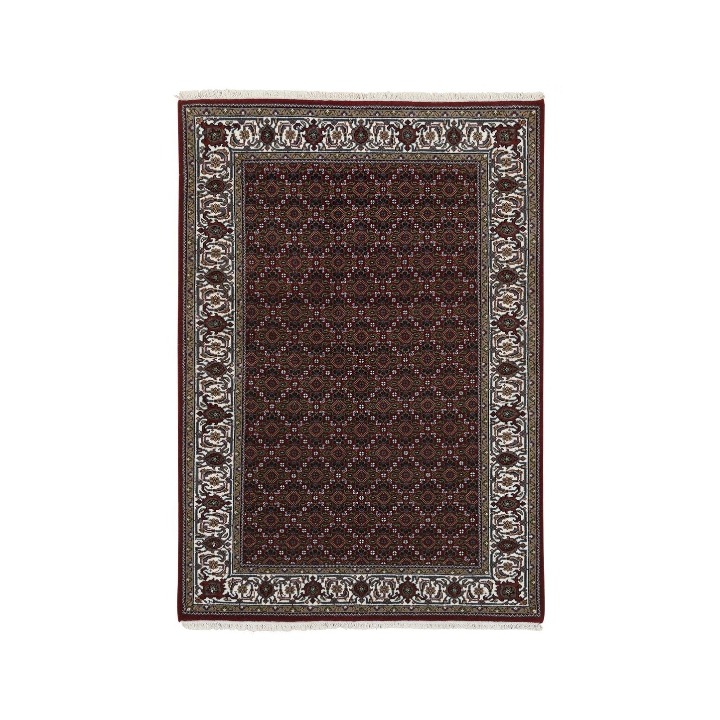 4'X5'10" Red Hand Knotted 175 Kpsi Wool And Silk Herrita Oriental Rug