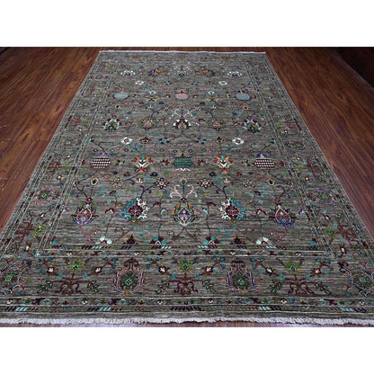 8'1"X11'2" Thunder Gray Wool Hand Knotted Sultani Pomegranate Design Rug