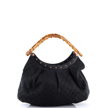 Gucci Vintage Bamboo Hobo Gg Canvas Large