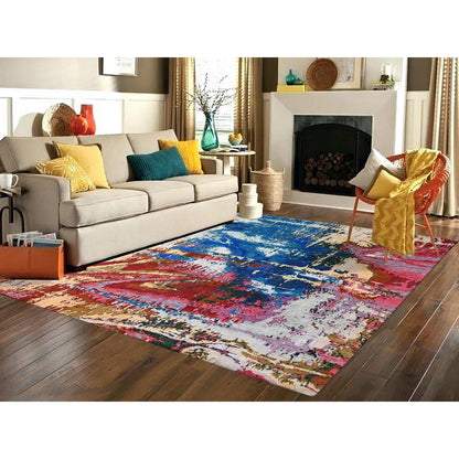 9'4"X12'3" Blue Modern Abstract Design Wool Hand Knotted Oriental Rug