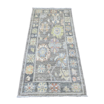2'10"X5'10" Brown Angora Oushak Leaf Design Hand Knotted Wool Runner Rug