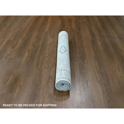 4'1"X6' Gray Village Inspired Geometric Design Pure Wool Hand Knotted Rug