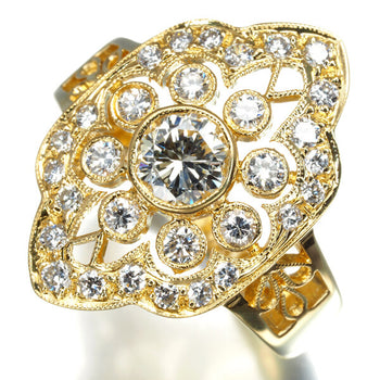 Diamond 0.52Ct/0.58Ct Openwork Milgrain Ring 18K 750 Yellow Gold