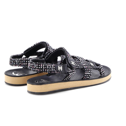 Chanel Women'S Crystal Cc Sandals Tweed