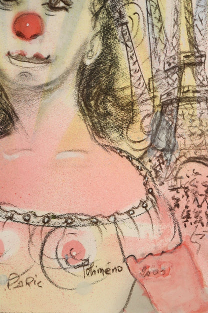 Polimeno 2004 Original Pastel Drawing "Jeune Femme La Tour Eiffel" Signed