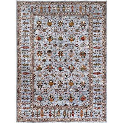 9'2"X12'4" Oxford Gray Wool Hand Knotted Sultani Pomegranate Design Rug