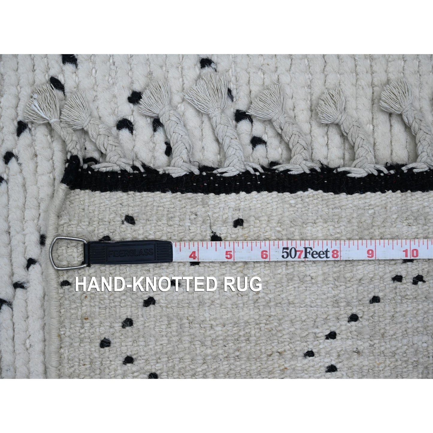 3'X12'8" White Geometric Moroccan Weave Soft Wool Hand Knotted Runner Rug