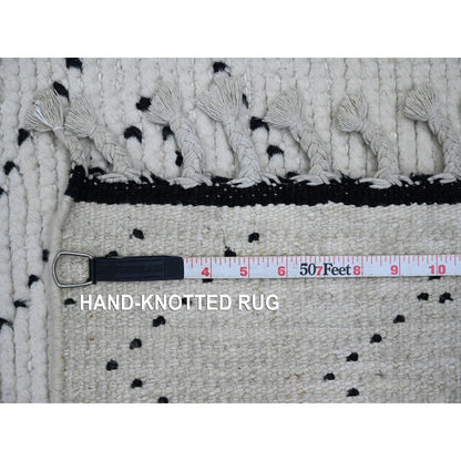 3'X12'8" White Geometric Moroccan Weave Soft Wool Hand Knotted Runner Rug