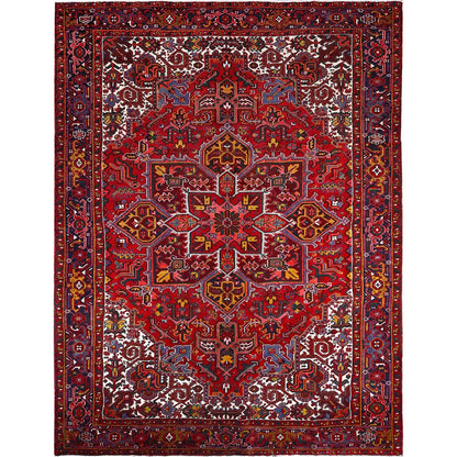9'1"X11'9" Cereza Red Wool Hand Knotted Vintage Zoroastrian Heris Clean Rug