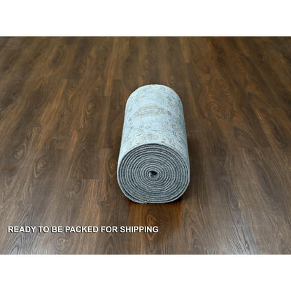 2'7"X27'9" Gray Karjihooz Geometric Design Hand Knotted Wool Runner Rug