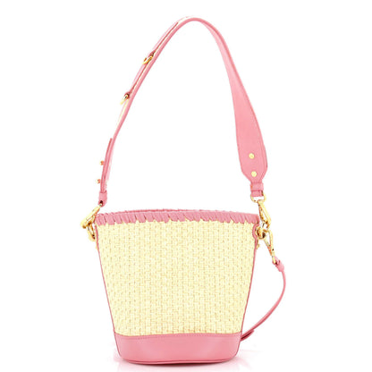 Prada Bucket Bag Woven Raffia With Leather With Applique Small