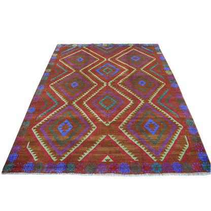 6'1"X7'8" Geometric Design Hand Made Wool Colorful Afghan Village Rug