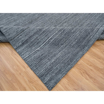 12'1"X15'1" Gray Modern Striae Design All Wool Hand Loomed Oversized Rug