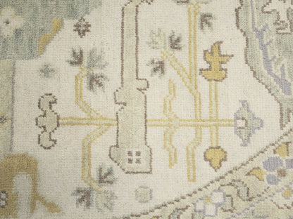 Hand-Knotted Cream Oushak Floral Round Rug