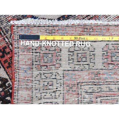 3'2"X9'5" Red Farsian Qashqairaz Distressed Wool Hand Knotted Runner Rug