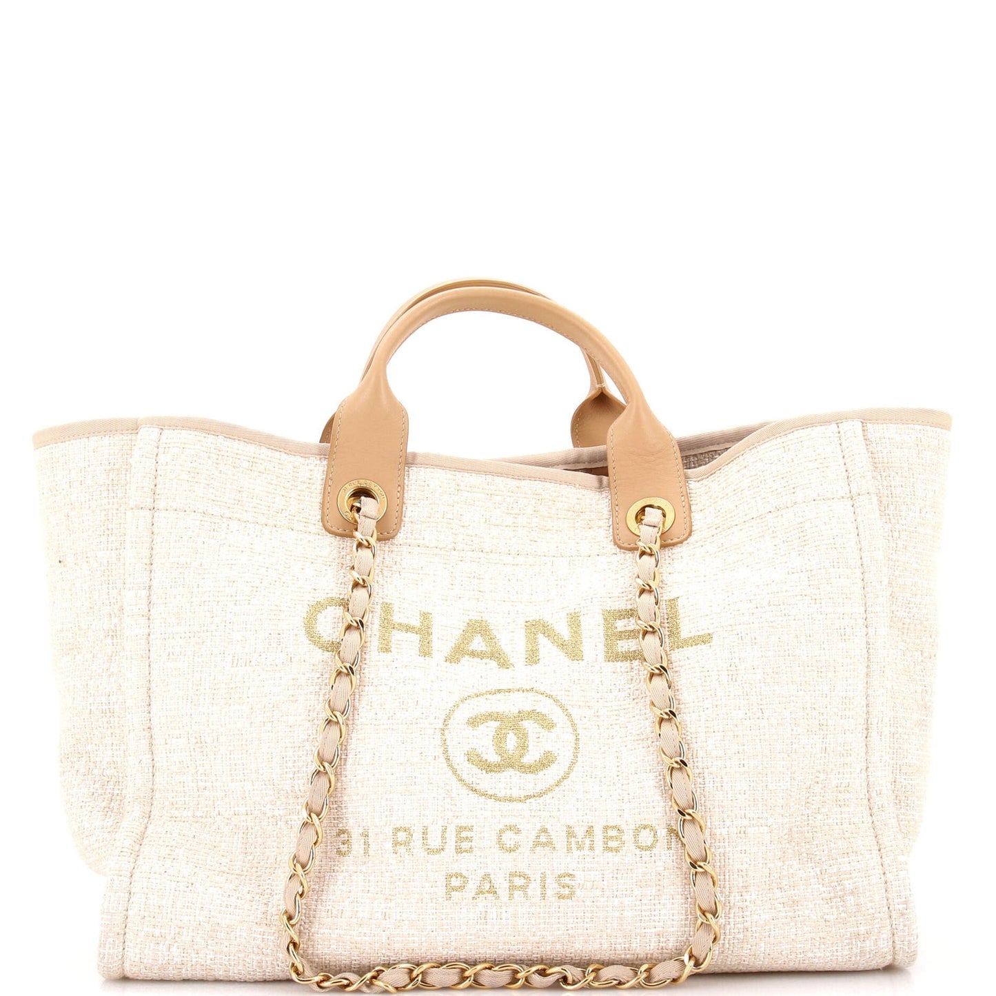 Chanel Deauville Tote Raffia With Glitter Detail Medium