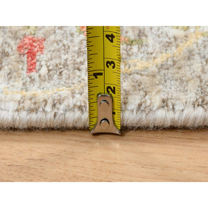 2'5"X10'1" Tan Silk With Textured Wool Hand Knotted Runner Rug